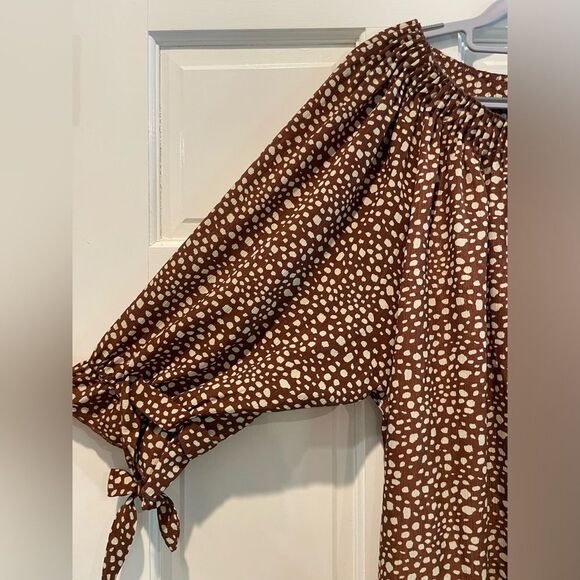 Paisley Vine Boho Tie Sleeve Midi Dress Animal Print Brown Size Large - Picture 4 of 9